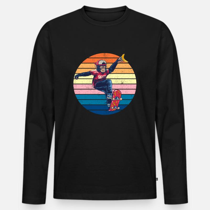 Affen Gorilla Skateboard Angst - Männer Premium Bio Langarmshirt - Schwarz