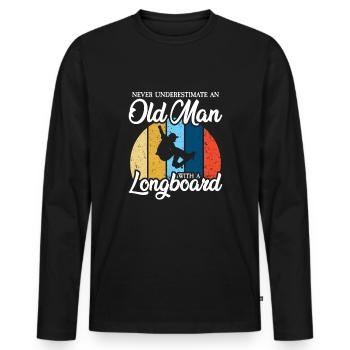 never underestimate an old man with a longboard - Männer Premium Bio Langarmshirt - Schwarz - Vorne - Nico (187cm)