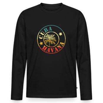 cuba habana retro circle - Männer Premium Bio Langarmshirt - Schwarz - Vorne - Nico (187cm)
