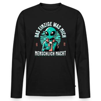 La seule chose qui me rend humain - le café extraterrestre - T-shirt manches longues Premium bio Homme - noir - Devant - Nico (187cm)