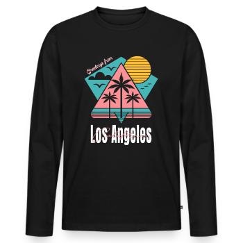 Salutation rétro californienne - palmiers au coucher du soleil - T-shirt manches longues Premium bio Homme - noir - Devant - Nico (187cm)
