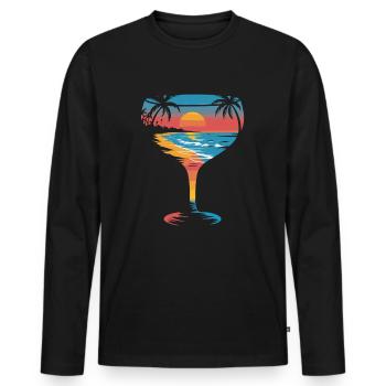 Summer sunset in cocktail glass - Men's Premium Organic Long Sleeve Shirt - black - Front - Nico (187cm)
