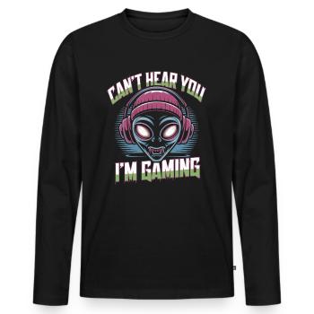 Je ne t’entends pas, je joue – Alien Gamer Design - T-shirt manches longues Premium bio Homme - noir - Devant - Nico (187cm)