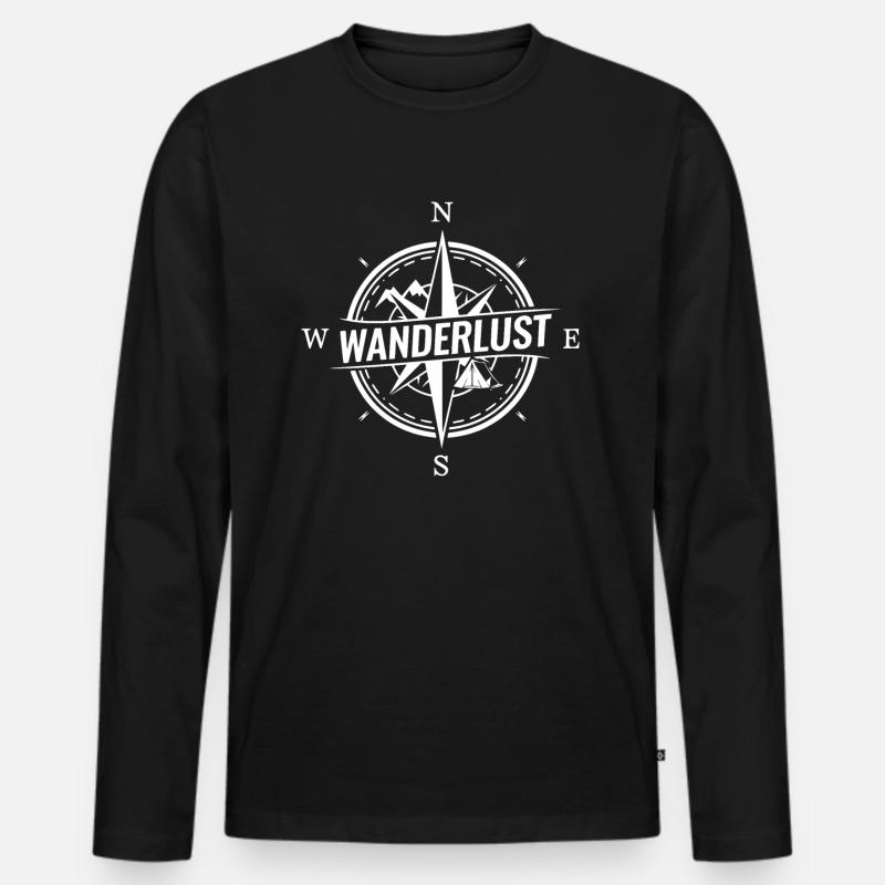 Wanderlust Kompass - Männer Premium Bio Langarmshirt - Schwarz