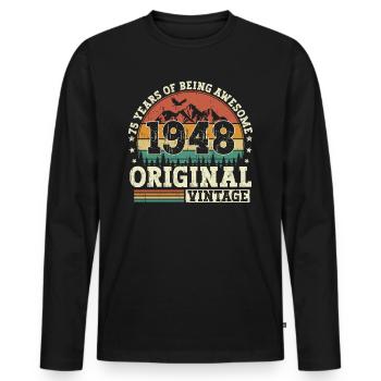 Cadeau d’anniversaire de 75 né en 1948 - T-shirt manches longues Premium bio Homme - noir - Devant - Nico (187cm)