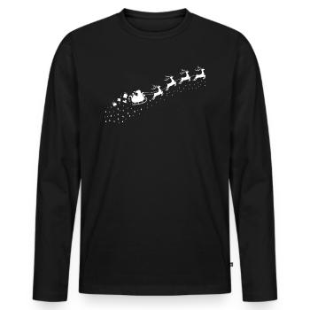 Sweet Christmas motif | Reindeer with sleigh - Men's Premium Organic Long Sleeve Shirt - black - Front - Nico (187cm)