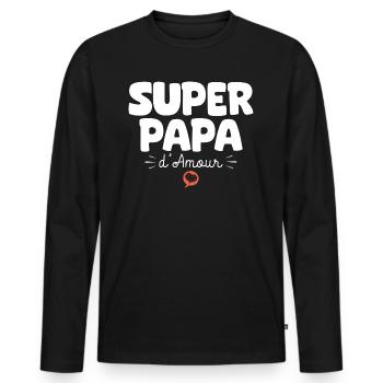 Papa drôle Fête des Pères Super papa d'amour - T-shirt manches longues Premium bio Homme - noir - Devant - Nico (187cm)