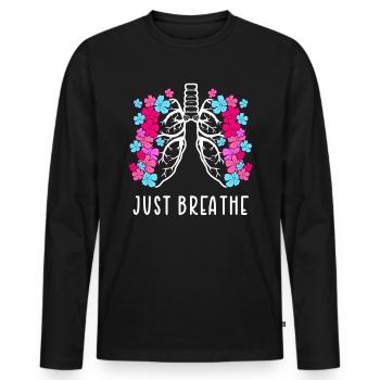 Lungs filled with flowers - just breathe - Men's Premium Organic Long Sleeve Shirt - black - Front - Nico (187cm)