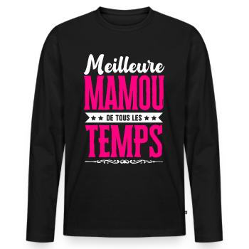 Meilleure Mamou de Tous les Temps - Rose/Blanc - T-shirt manches longues Premium bio Homme - noir - Devant - Nico (187cm)