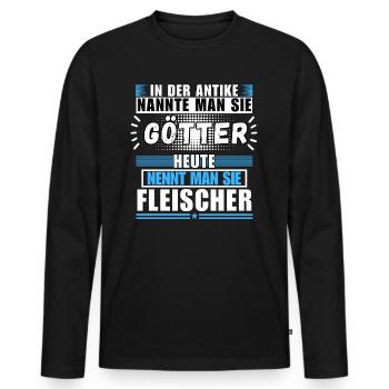 Götter in der Antike. Heute Fleischer - Männer Premium Bio Langarmshirt - Schwarz - Vorne - Nico (187cm)