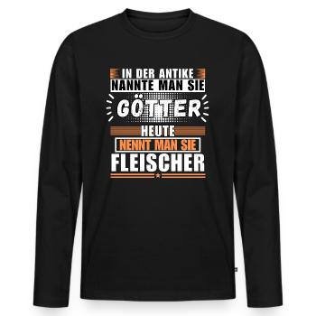 Götter in der Antike. Heute Fleischer - Männer Premium Bio Langarmshirt - Schwarz - Vorne - Nico (187cm)