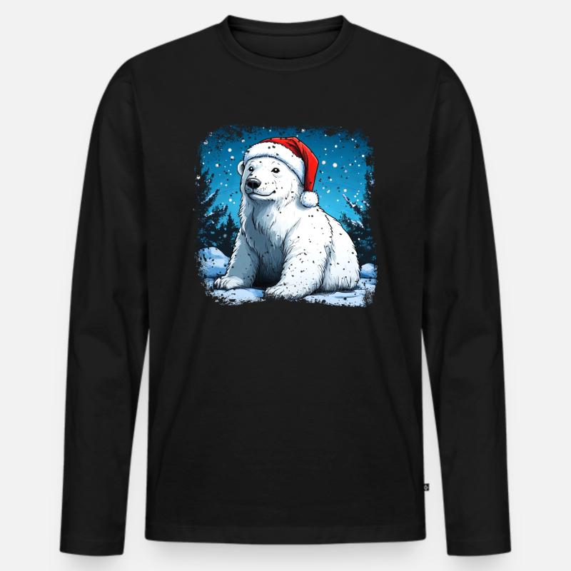 Weihnachtsmann Eisbär - Männer Premium Bio Langarmshirt - Schwarz