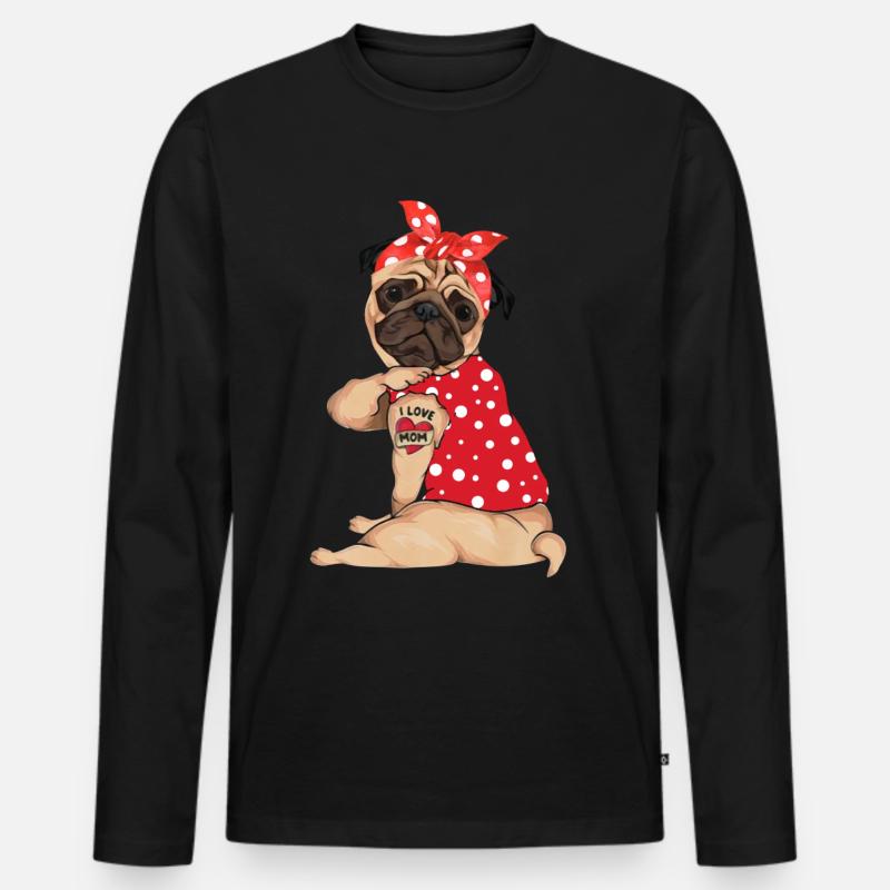 Polka Dot Mops Hund - Männer Premium Bio Langarmshirt - Schwarz