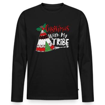Christmas With My Tribe - Men's Premium Organic Long Sleeve Shirt - black - Front - Nico (187cm)