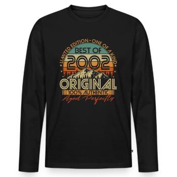 Né en 2002 Vintage Anniversaire Rétro - T-shirt manches longues Premium bio Homme - noir - Devant - Nico (187cm)