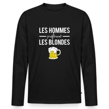 Les hommes préfèrent les blondes bière humour - T-shirt manches longues Premium bio Homme - noir - Devant - Nico (187cm)