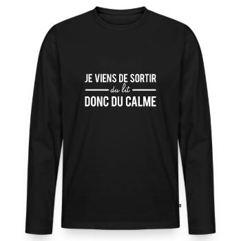 Je viens de sortir du lit matin grincheux humour - T-shirt manches longues Premium bio Homme - noir - Devant - Nico (187cm)