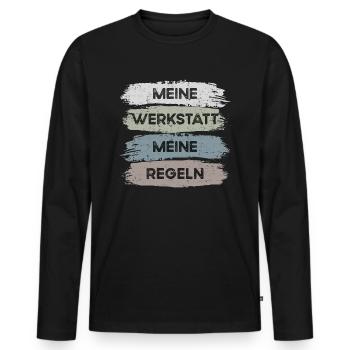 Meine Werkstatt - Männer Premium Bio Langarmshirt - Schwarz - Vorne - Nico (187cm)