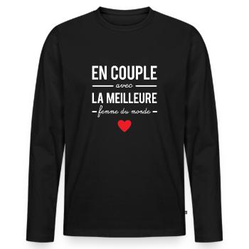 En couple avec la meilleure femme du monde - T-shirt manches longues Premium bio Homme - noir - Devant - Nico (187cm)
