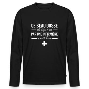 Homme en couple avec une infirmière humour - T-shirt manches longues Premium bio Homme - noir - Devant - Nico (187cm)