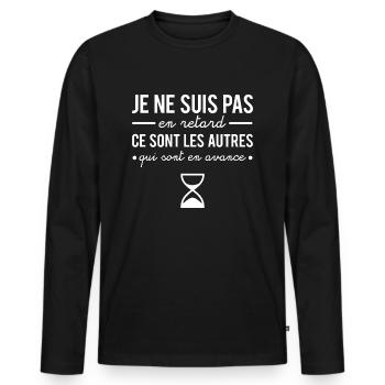 Je ne suis pas en retard les autres sont en avance - T-shirt manches longues Premium bio Homme - noir - Devant - Nico (187cm)