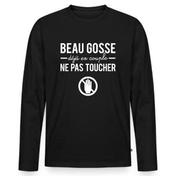 Beau gosse déjà en couple ne pas toucher humour - T-shirt manches longues Premium bio Homme - noir - Devant - Nico (187cm)