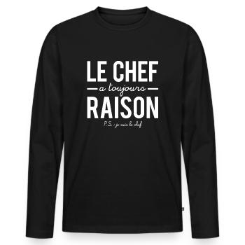 Le chef a toujours raison je suis le chef humour - T-shirt manches longues Premium bio Homme - noir - Devant - Nico (187cm)