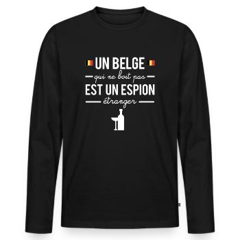 Un belge qui ne boit pas est un espion étranger - T-shirt manches longues Premium bio Homme - noir - Devant - Nico (187cm)