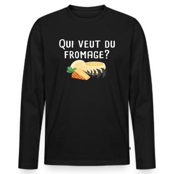 Fromagère fromager fromage métier cadeau humour - T-shirt manches longues Premium bio Homme - noir - Devant - Nico (187cm)