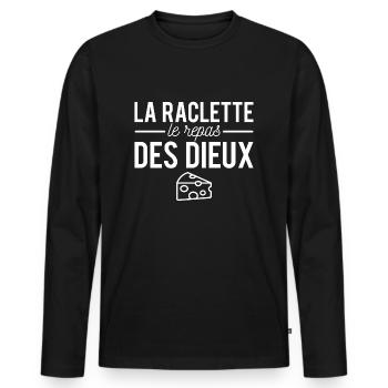La raclette le repas des dieux fromage humour - T-shirt manches longues Premium bio Homme - noir - Devant - Nico (187cm)