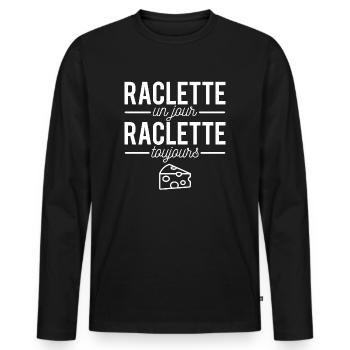 Raclette un jour raclette toujours manger fromage - T-shirt manches longues Premium bio Homme - noir - Devant - Nico (187cm)