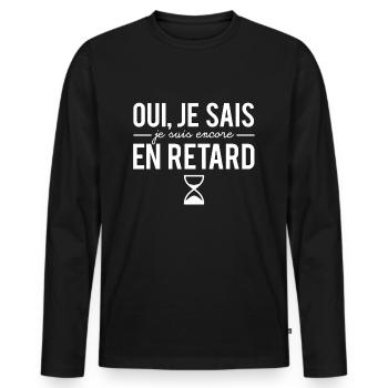 Je suis encore en retard jamais à l'heure humour - T-shirt manches longues Premium bio Homme - noir - Devant - Nico (187cm)