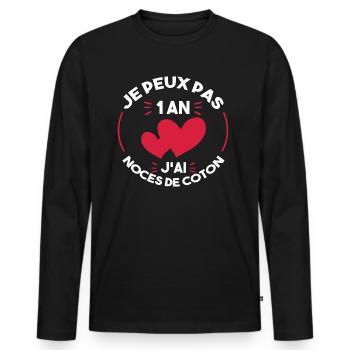 Je peux pas j'ai noces de coton - T-shirt manches longues Premium bio Homme - noir - Devant - Nico (187cm)