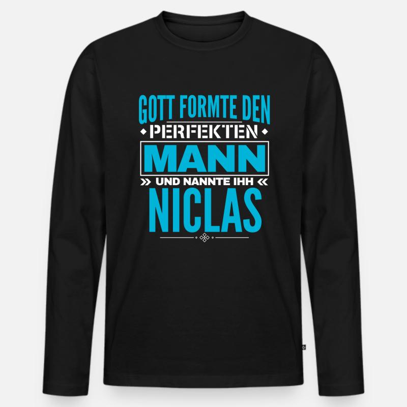 Niclas Name Design - Männer Premium Bio Langarmshirt - Schwarz