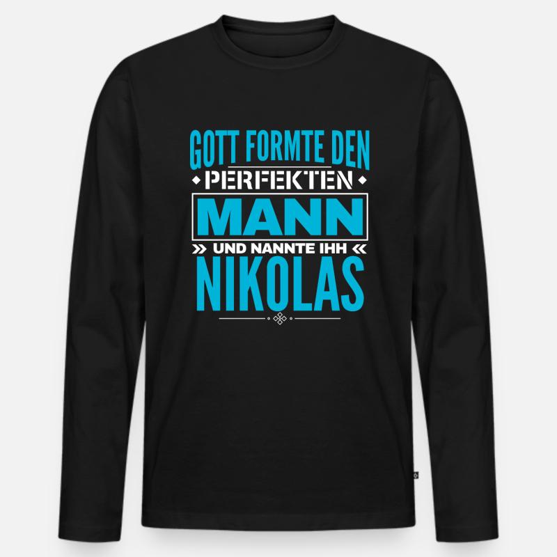 Nikolas Name Design - Männer Premium Bio Langarmshirt - Schwarz