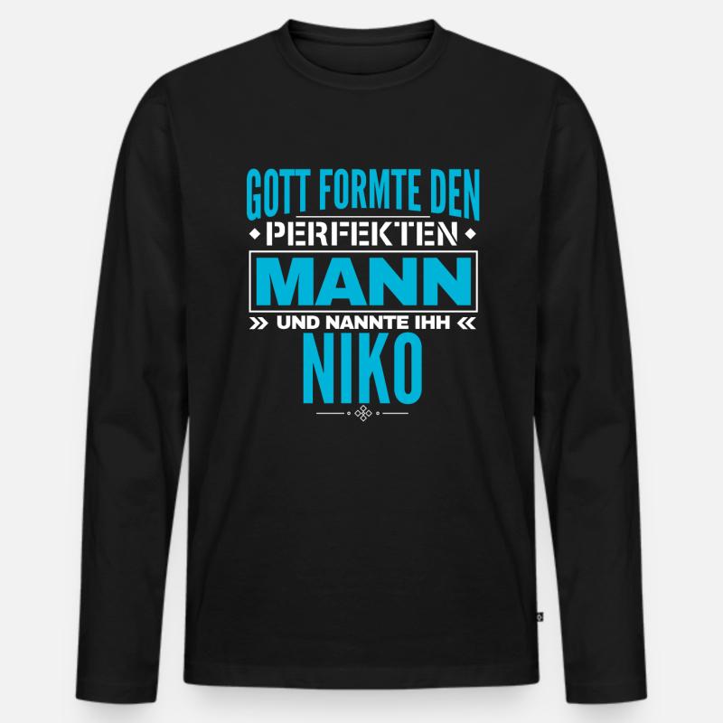 Niko Name Design - Männer Premium Bio Langarmshirt - Schwarz