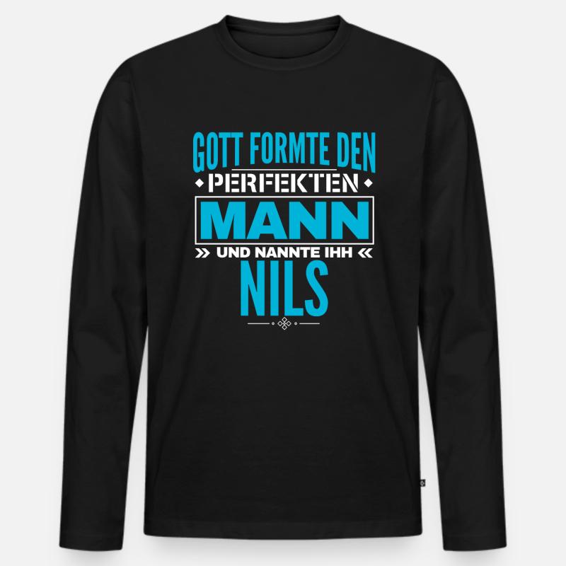 Nils Name Design - Männer Premium Bio Langarmshirt - Schwarz