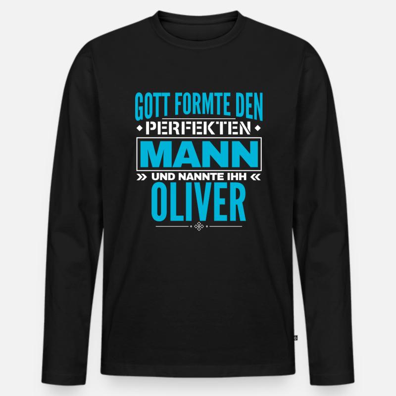 Oliver Name Design - Männer Premium Bio Langarmshirt - Schwarz