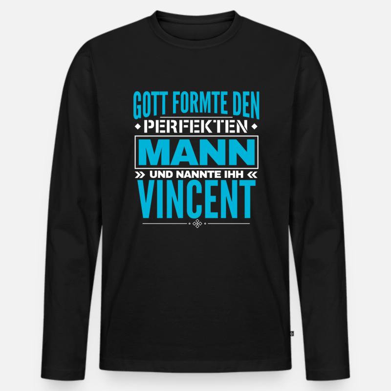 Vincent Name Design - Männer Premium Bio Langarmshirt - Schwarz