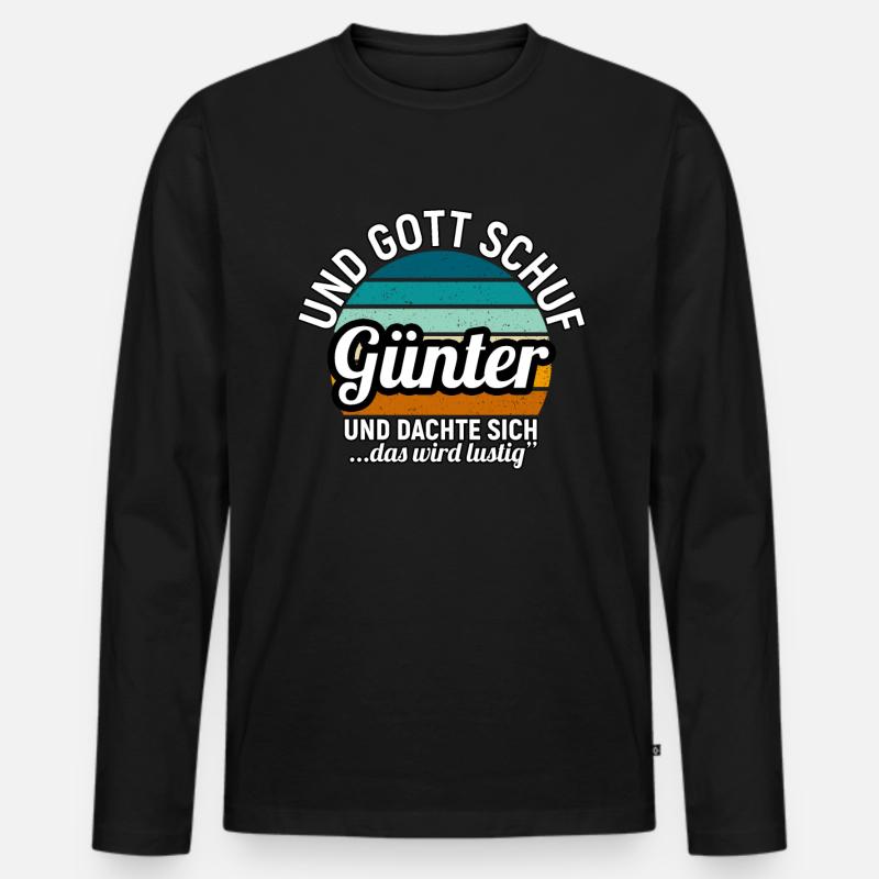 Günter - Männer Premium Bio Langarmshirt - Schwarz