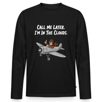 Pilote dans l’avion : conception du slogan « Dans les nuages » - T-shirt manches longues Premium bio Homme - noir - Devant - Nico (187cm)