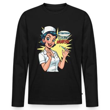 Lustige Retro Krankenschwester mit Spritze - Männer Premium Bio Langarmshirt - Schwarz - Vorne - Nico (187cm)