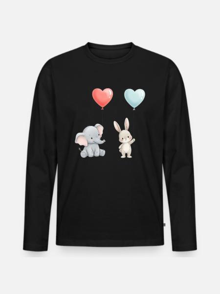 Elefant Kanin Kærlighed Ballon Hjerte Sød - Premium økologisk langærmet T-shirt til mænd - sort