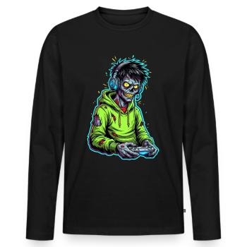 Zombie Gamer – Brain needs a break! - Men's Premium Organic Long Sleeve Shirt - black - Front - Nico (187cm)