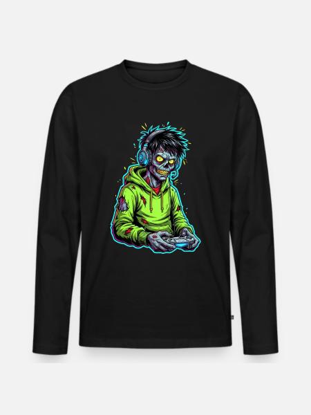 Zombie Gamer – Hjernen har brug for en pause! - Premium økologisk langærmet T-shirt til mænd - sort