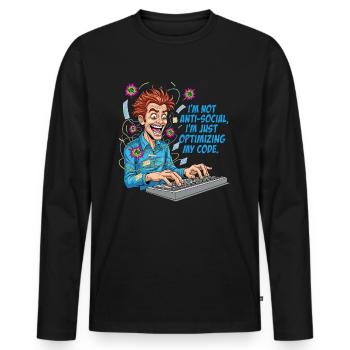 Code Optimizer: Anti-social? Just coding! - Men's Premium Organic Long Sleeve Shirt - black - Front - Nico (187cm)