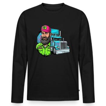 Harte Straße, cooler Typ: Dein Trucker Design! - Männer Premium Bio Langarmshirt - Schwarz - Vorne - Nico (187cm)