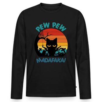 Pew Pew Cat Halloween Sweet Cute Gun - Men's Premium Organic Long Sleeve Shirt - black - Front - Nico (187cm)
