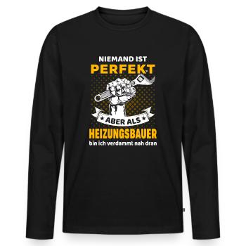Heizungsbauer und Installateur Spruch - Männer Premium Bio Langarmshirt - Schwarz - Vorne - Nico (187cm)