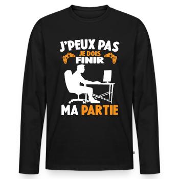 Attends Je Dois Finir Ma Partie Cadeau Geek - T-shirt manches longues Premium bio Homme - noir - Devant - Nico (187cm)